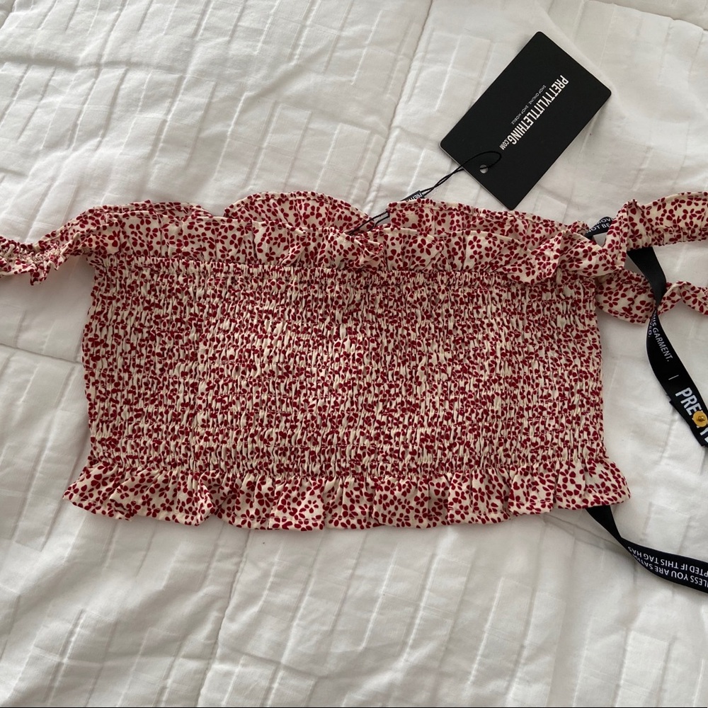 PrettyLittleThing White Daisy Bardot Crop Top